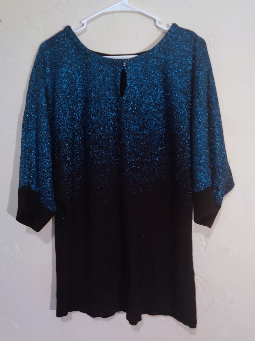 NY Collection Sparkly Blue and Black Ombre Sweater